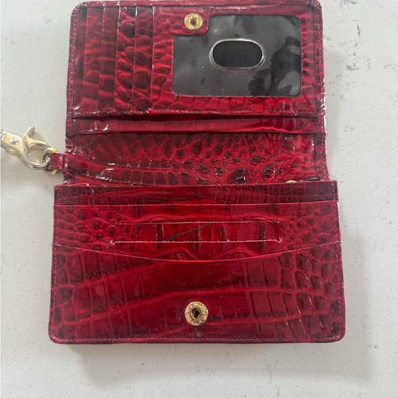 Brahmin Red Croc Embossed Leather Wristlet- Worn Hardware - Picture 4 of 6